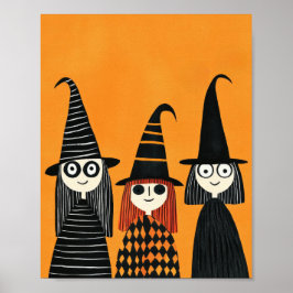 Poster Bruxas Whimsical Spooky Bonito Halloween