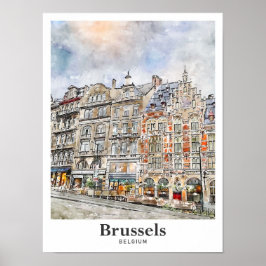 Poster Bruxelas Bélgica Art Viagem Watercolor