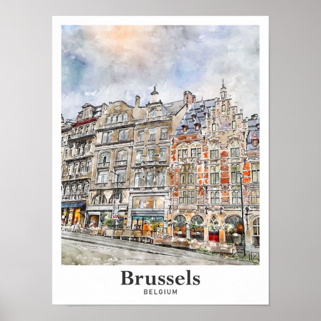Poster Bruxelas Bélgica Art Viagem Watercolor (Frente)