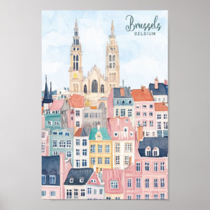 Poster Bruxelas Bélgica Gouache Paint Viagem