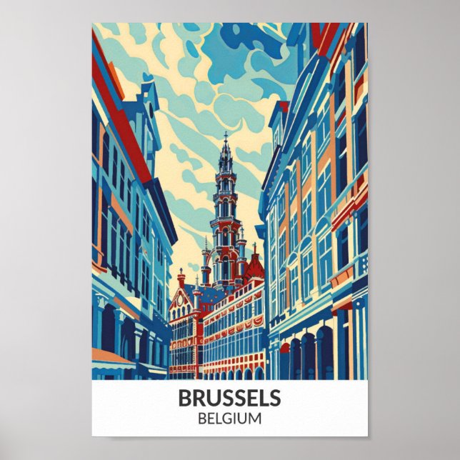 Poster Bruxelas Bélgica Retro Trabalho de arte Viagem (Frente)
