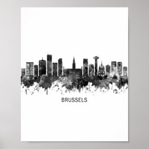 Poster Bruxelas Bélgica Skyline BW