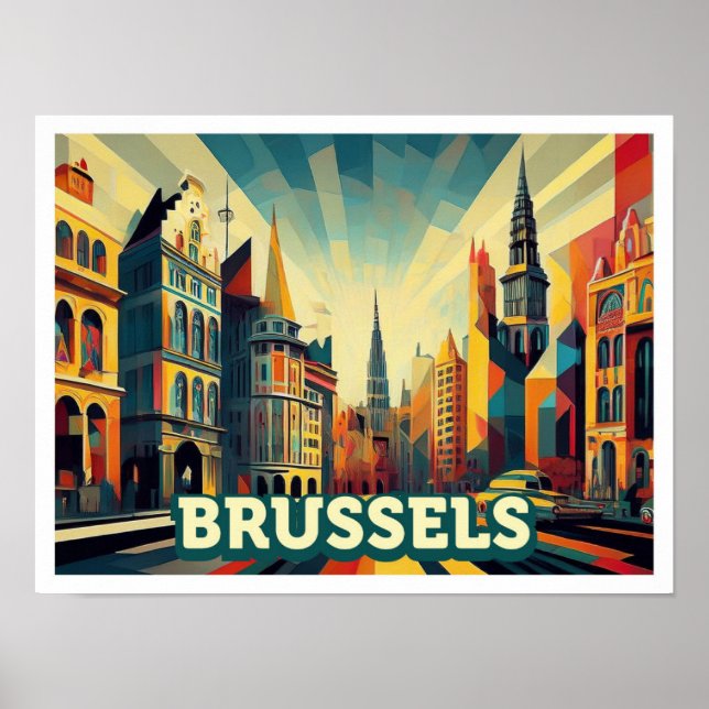 Poster Bruxelas Bélgica Viagem artística colorida (Frente)