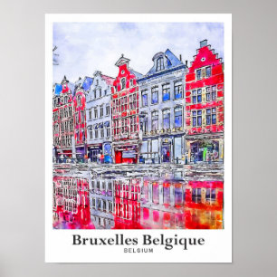 Poster Bruxelas Bélgica Viagem Watercolor
