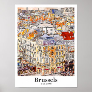 Poster Bruxelas Bélgica Viagem Watercolor
