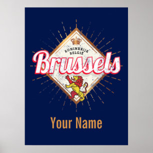 Poster Bruxelas Europa Capital Bélgica Retro Lion Vintage