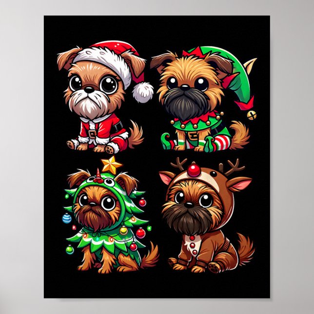 Poster Bruxelas Griffon Árvores de Natal Papais noeis Elf (Frente)