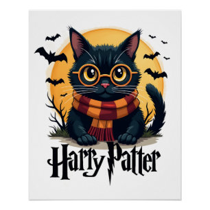 Pôster Bruxo Harry Pawter Gato Preto Halloween Filme Dive
