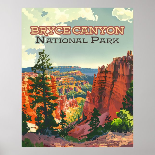 Poster Bryce Canyon National Park Utah Hoodoo Retro (Frente)