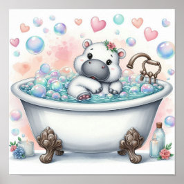 Poster Bubble Bath Hippo