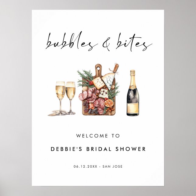Poster Bubbles and Bites Bridal Shower Welcome (Frente)