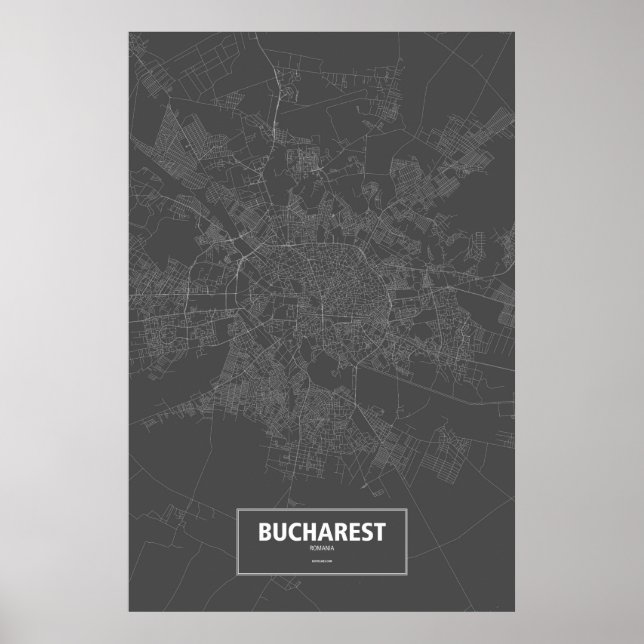 Poster Bucareste, Romênia (branco a preto) (Frente)