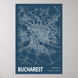 Poster Bucareste Romênia - Linha de Mapa da Cidade Art B