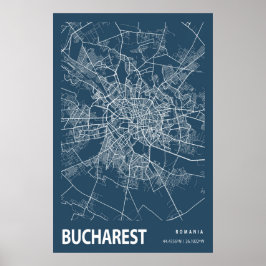 Poster Bucareste Romênia - Mapa da cidade - Linha Art Blu