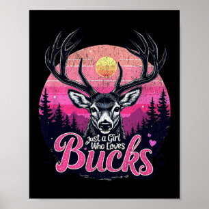 Poster Buck Deer Hunter Girl Vintage Hunt