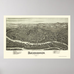 Pôster Buckhannon, Mapa Panorâmico da WV - 1900