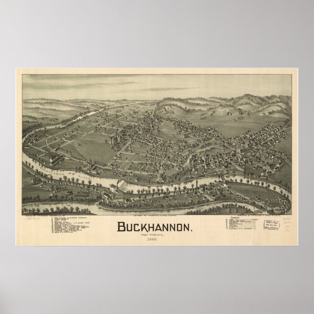 Poster Buckhannon West Virginia 1889 Panorama Antiquado (Frente)