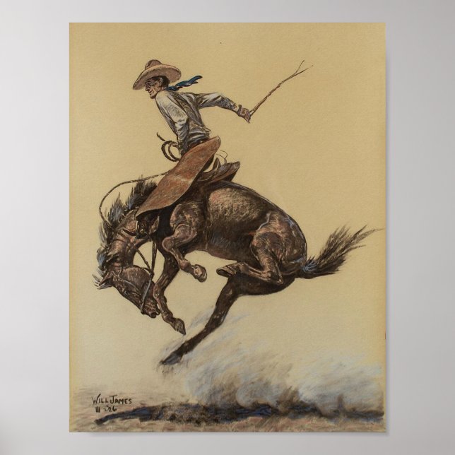Poster "Bucking Horse" Arte Ocidental de Will James (Frente)