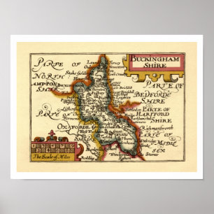 Poster Buckinghamshire County England Antigo Mapa Antiquá
