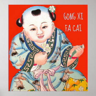 Poster Buda do Ano Novo Chinês Gong Xi Fa Cai