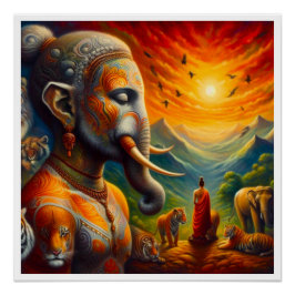 Pôster buda espiritual e elefante