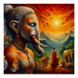 Pôster buda espiritual e elefante