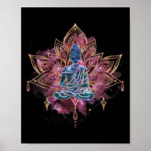 Poster Buda Espiritual na Flor de Lótus Meditação Mágica