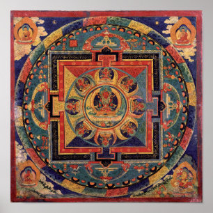 Poster Buda Mandala Antiquado - Tibetano Thanka