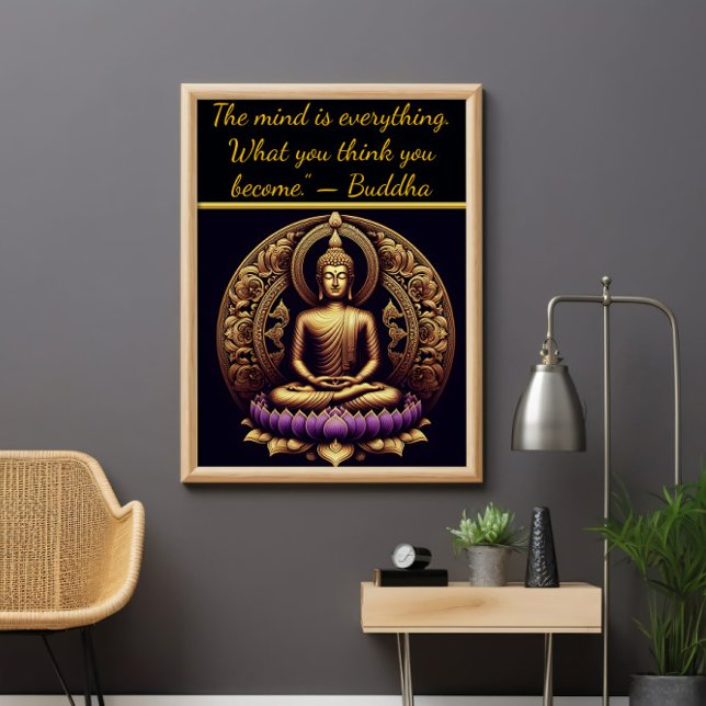 Poster Buda ouro meditando em lótus. (Criador carregado)