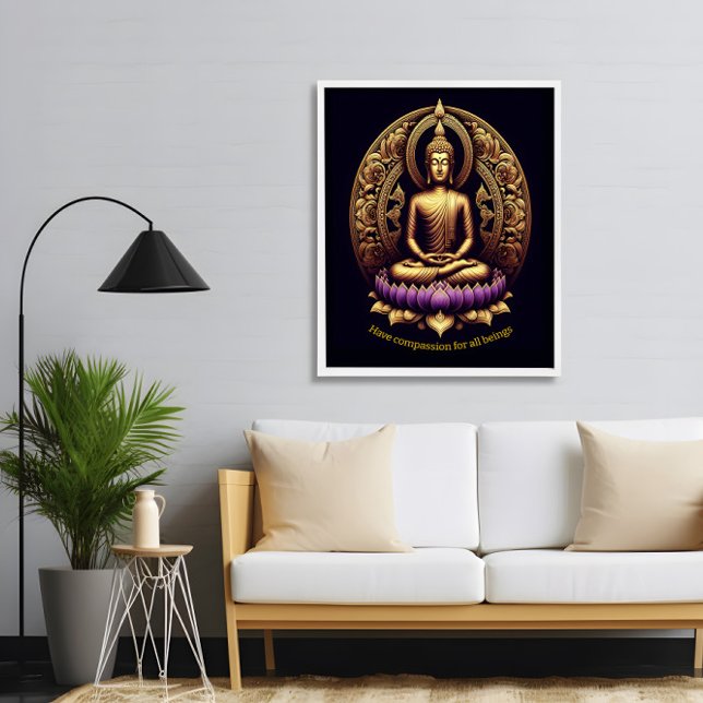 Poster Buda ouro meditando em lótus. (Criador carregado)