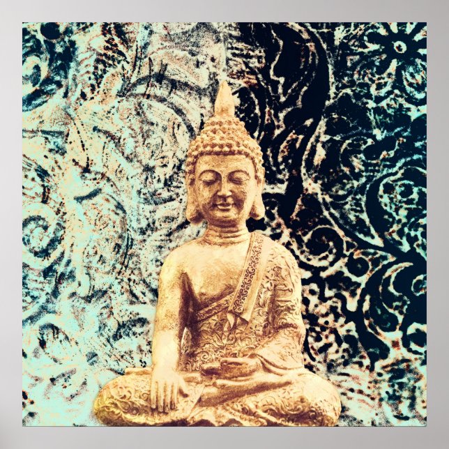 Poster Buda Sentado na Terra Elegante Zen Iluminação (Frente)