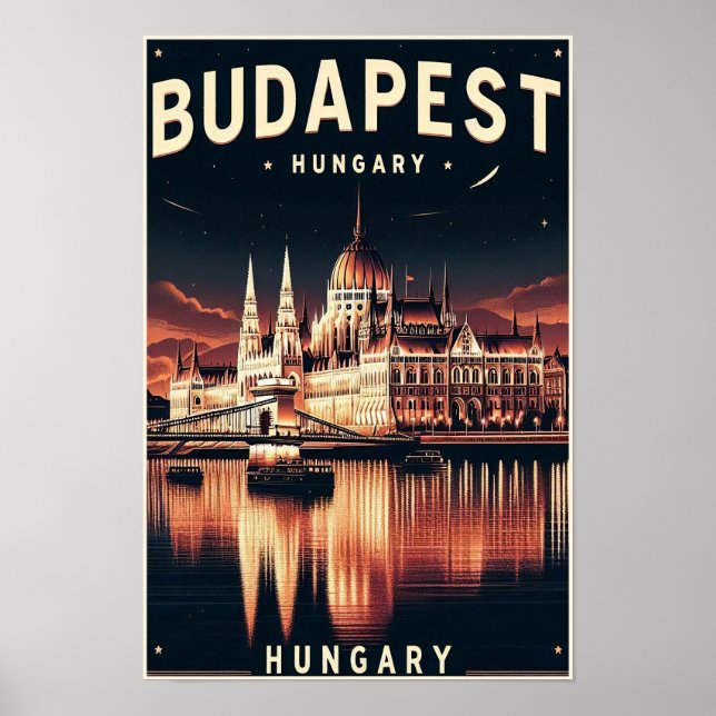Poster Budapest by Night - A Viagens vintage (Frente)