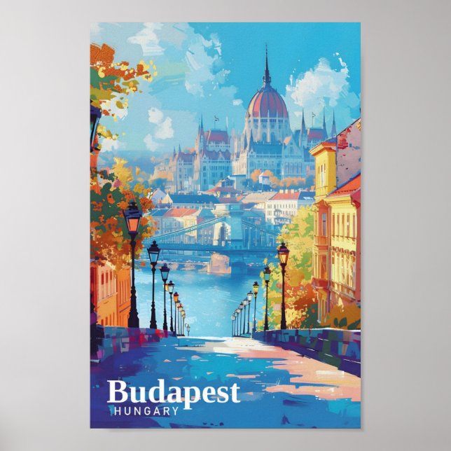 Poster Budapest Hungary Art Viagens vintage (Frente)