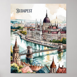 Poster Budapest Hungary Parliament Danube River Skyline