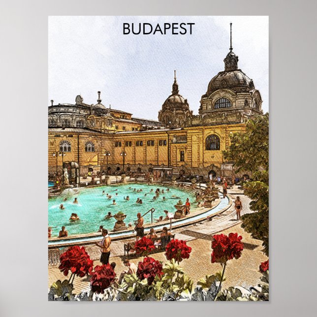 Poster Budapest Hungary Széchenyi Thermal Baths (Frente)