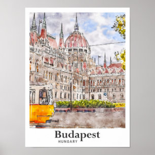 Poster Budapest Hungary Viagem Art Watercolor Sketch