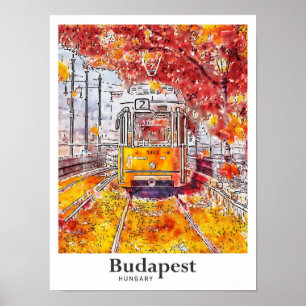 Poster Budapest Hungary Viagem Watercolor Hand Drawn