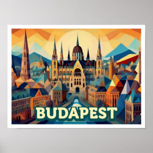 Poster Budapest Hungria Viagem artística colorido