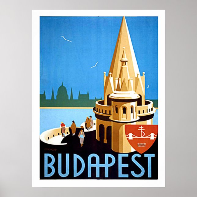 Poster Budapeste, bastião de pescador, viagens vintage (Frente)