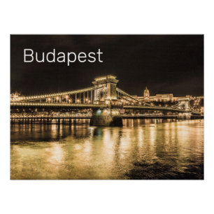 Pôster Budapeste com Ponte de Correntes Panorama Vintage