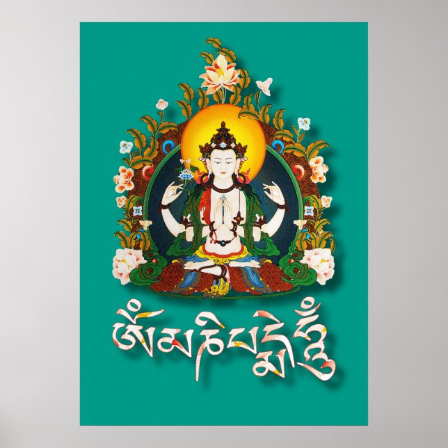 Poster Buddha Amitabha Om Mani Padme Hum Tibetano (Frente)