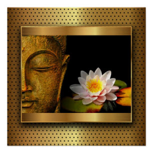 Pôster Buddha Dourado com flor de Lotus