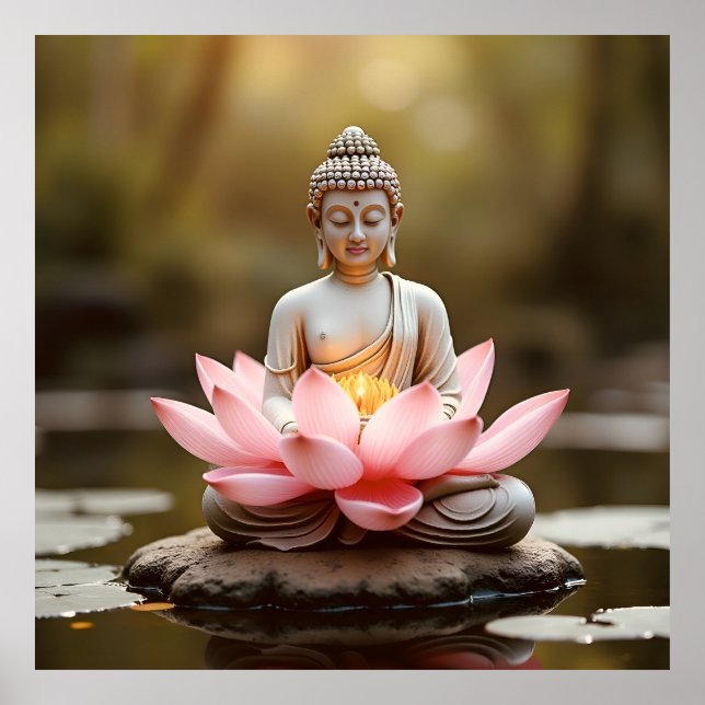 Poster Buddha Lotus Flor Budismo Zen Espiritualidade (Frente)