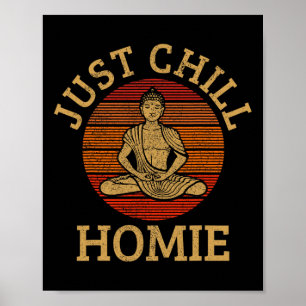 Poster Buddha Vintage - Só Relaxa, Parceiro Budismo Engra