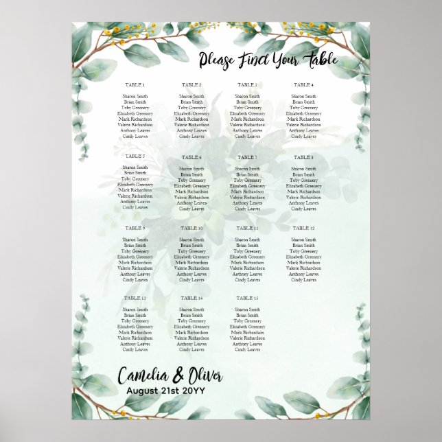 Poster BUDGET Greenery Eucalyptus SEAT Casamento (Frente)