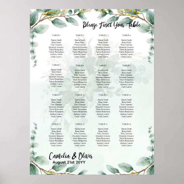 Poster BUDGET Greenery Eucalyptus SEAT Casamento (Frente)