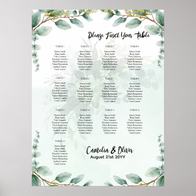 Poster BUDGET Greenery Eucalyptus SEAT Casamento (Frente)