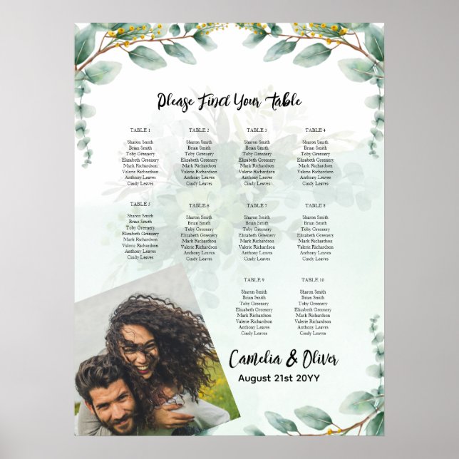 Poster BUDGET Greenery Eucalyptus SEAT Casamento (Frente)