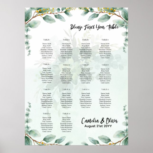 Poster BUDGET Greenery Eucalyptus SEAT Casamento (Frente)