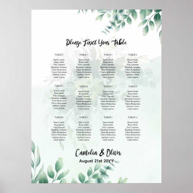 Poster BUDGET Greenery Eucalyptus SEAT Casamento (Frente)